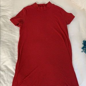 Red mock neck striped dress